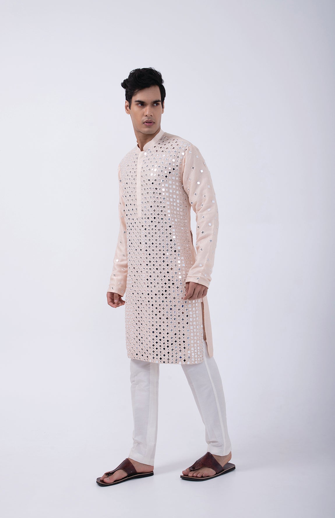 PEACH HEAVY MIRROR WORLD KURTA SET