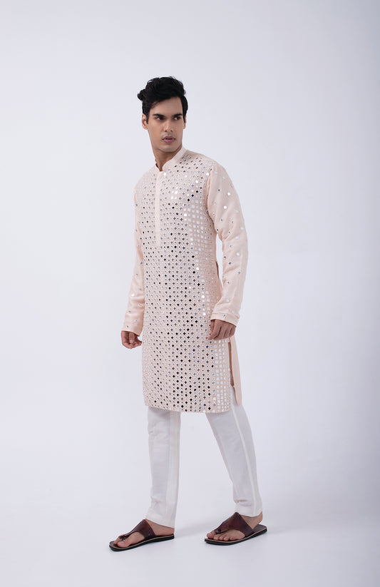 PEACH HEAVY MIRROR WORLD KURTA SET