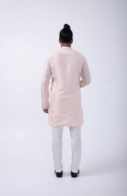PEACH FRONT OPEN MIRROR KURTA SET