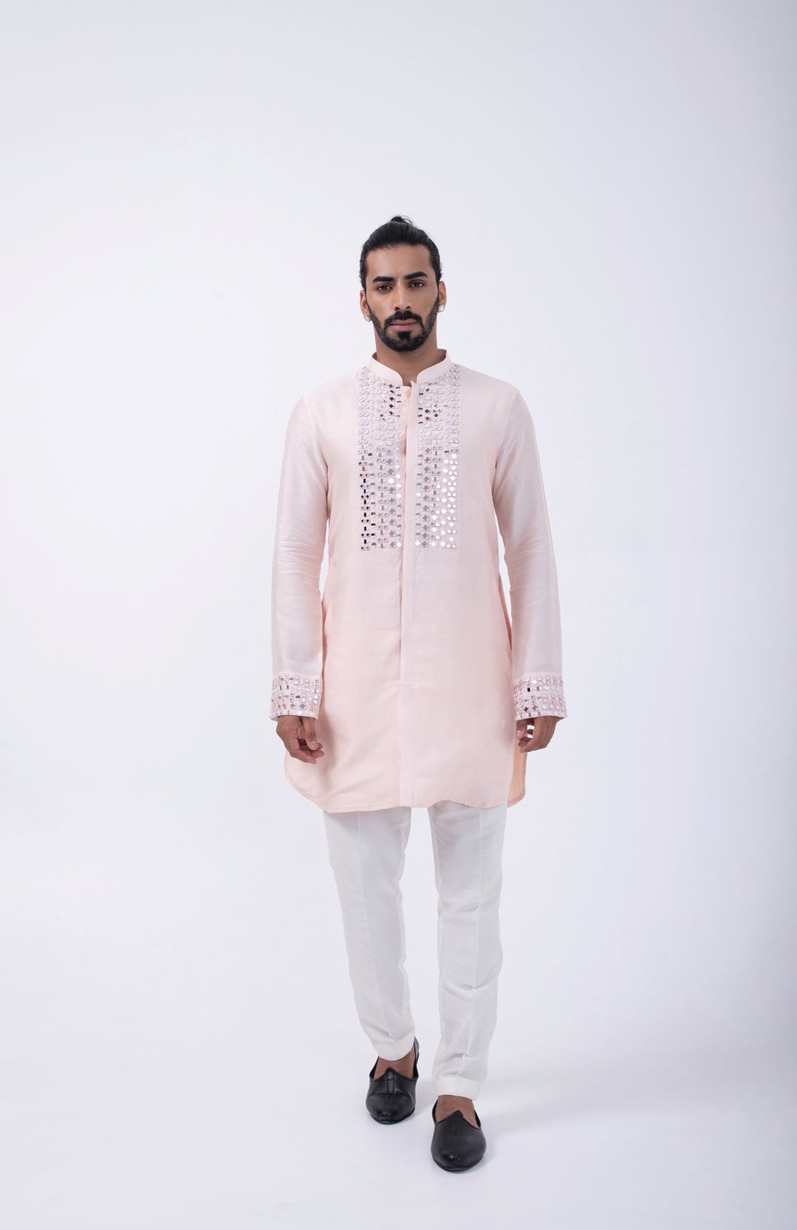 PEACH FRONT OPEN MIRROR KURTA SET
