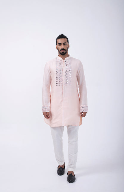 PEACH FRONT OPEN MIRROR KURTA SET