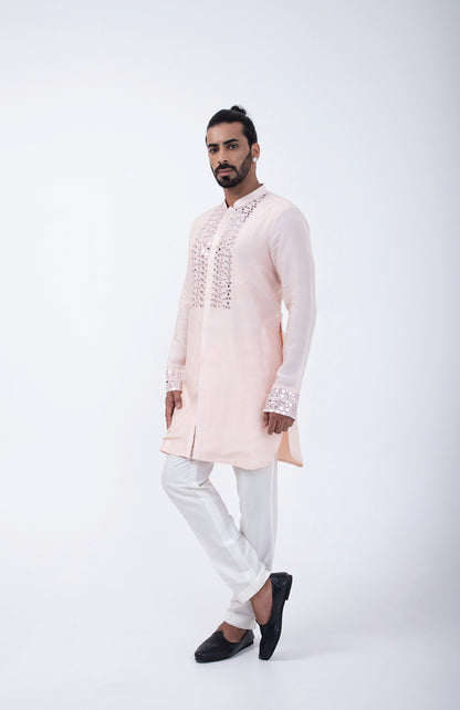 PEACH FRONT OPEN MIRROR KURTA SET
