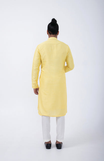 YELLOW PEACOCK MIRROR PLACMENT KURTA SET