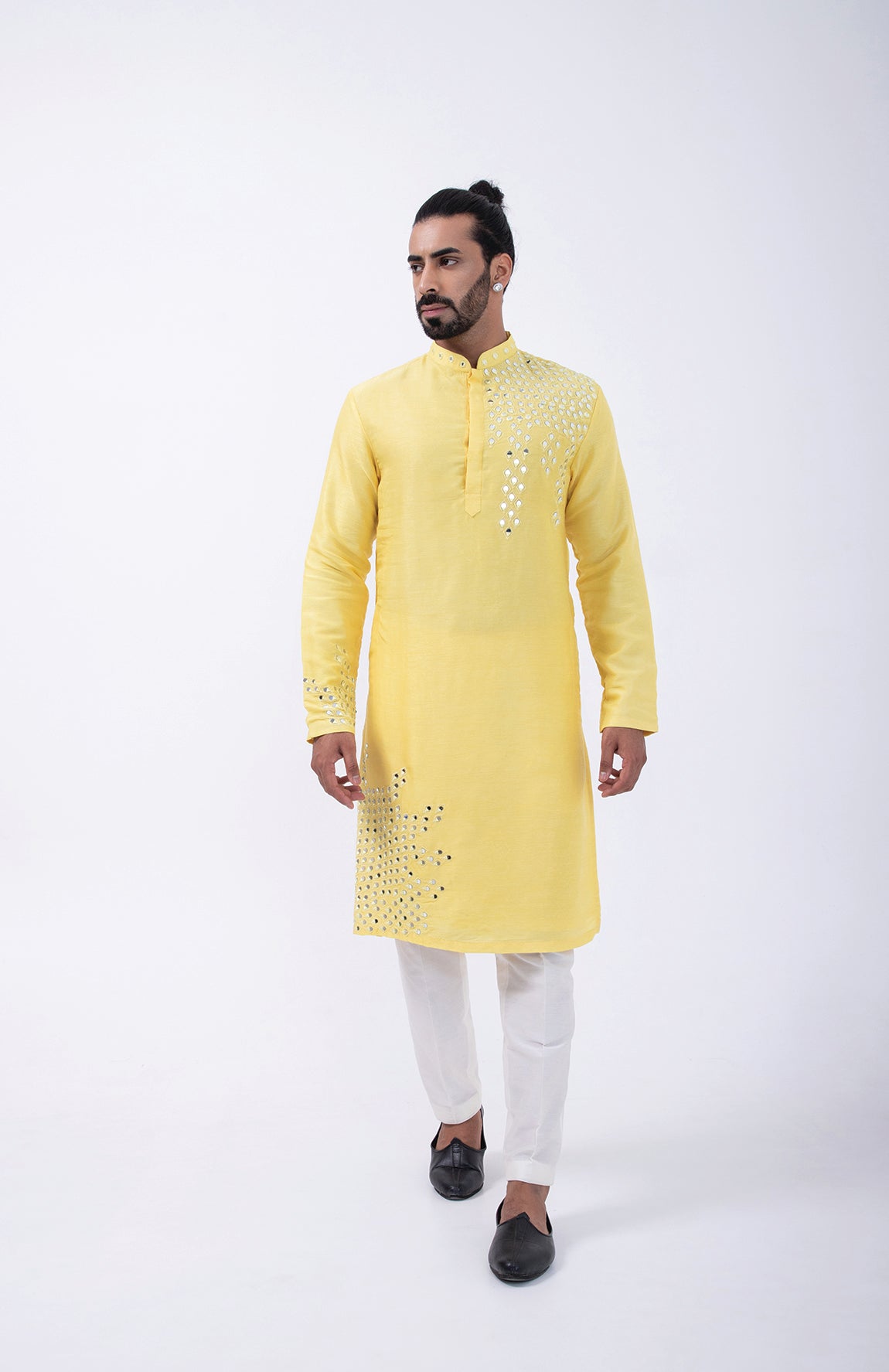 YELLOW PEACOCK MIRROR PLACMENT KURTA SET