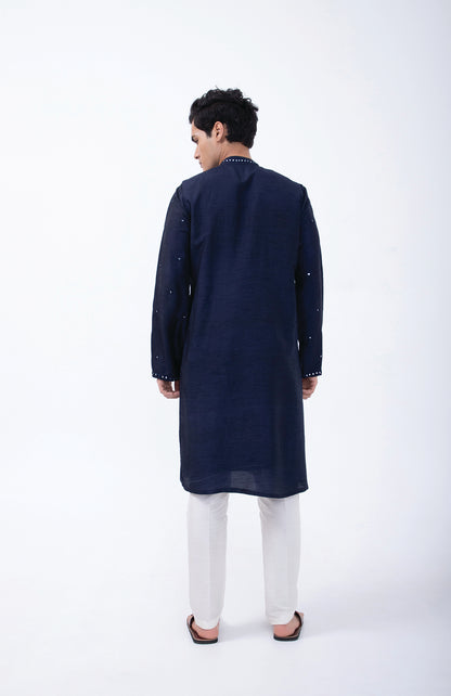 NAVY DIFFERENT MIRROR EMBRIODERED KURTA SET