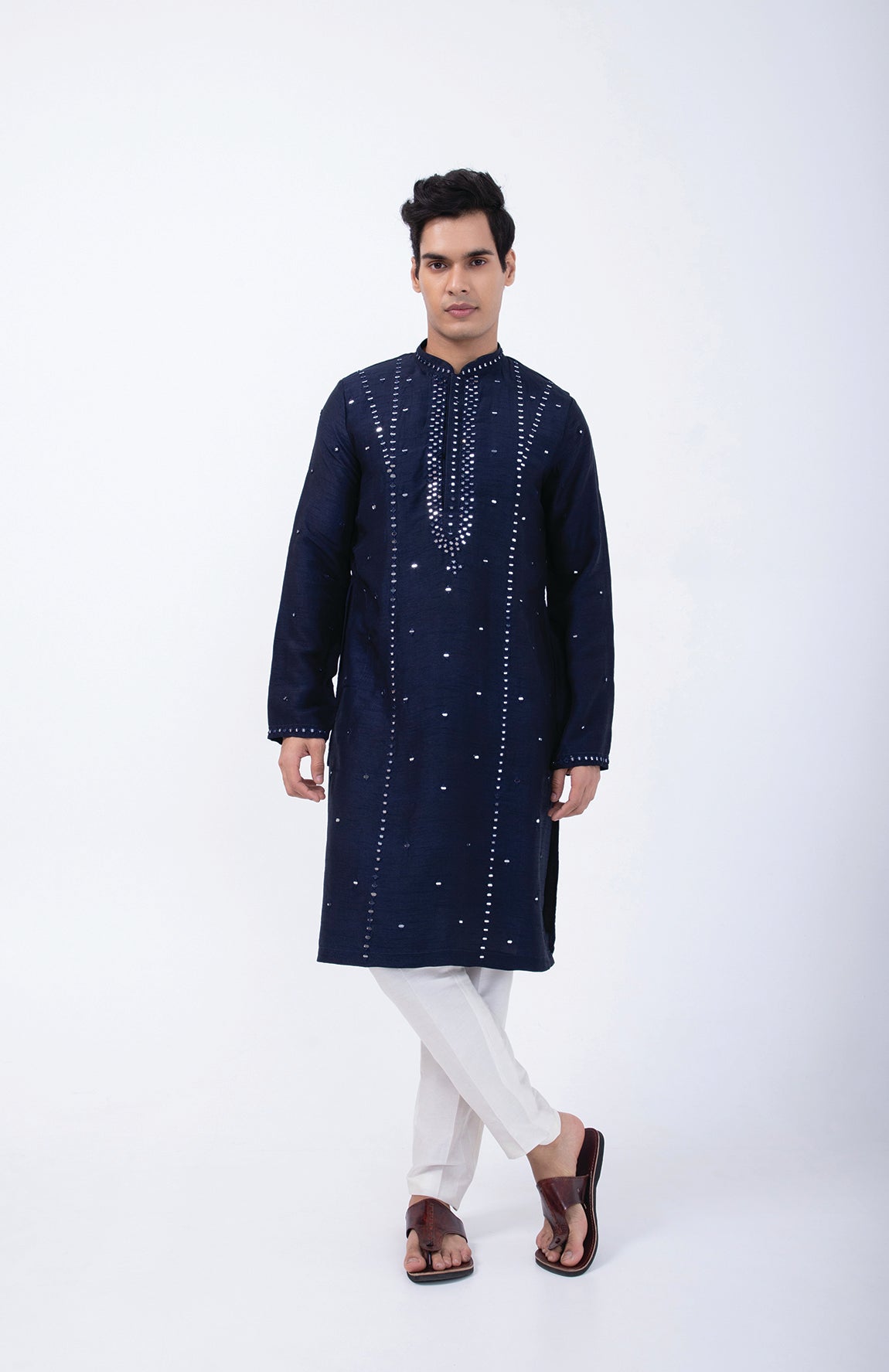 NAVY DIFFERENT MIRROR EMBRIODERED KURTA SET