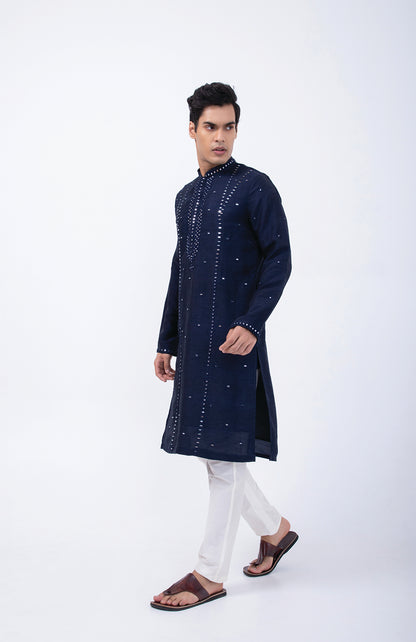 NAVY DIFFERENT MIRROR EMBRIODERED KURTA SET
