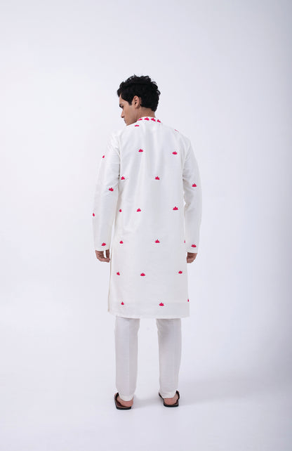 IVORY - HOT PINK LOTUS MOTIF ALL OVER KURTA SET