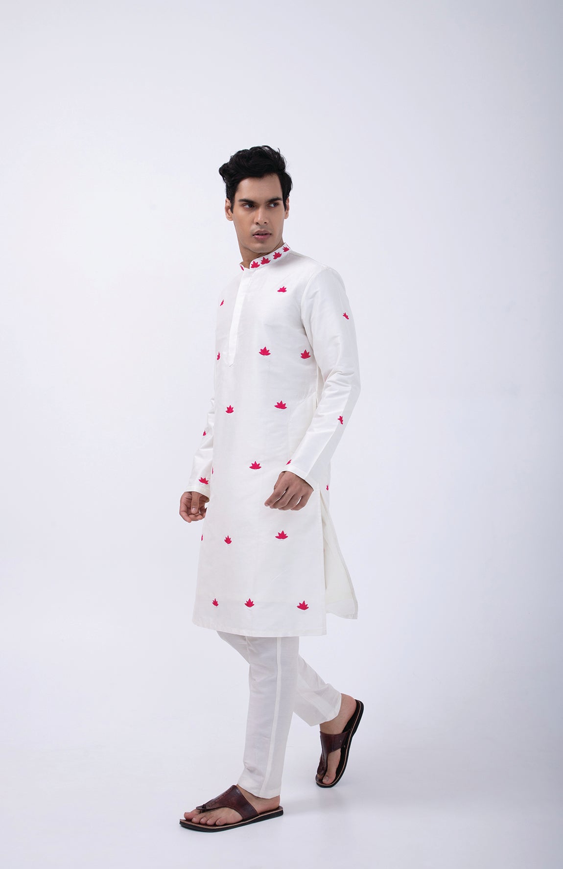 IVORY - HOT PINK LOTUS MOTIF ALL OVER KURTA SET