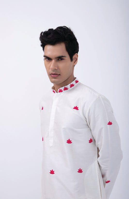 IVORY - HOT PINK LOTUS MOTIF ALL OVER KURTA SET