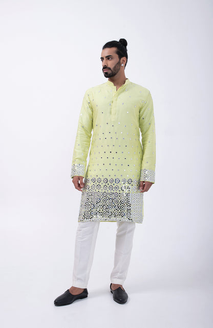 MINT GREEN WITH SILVER MIRROR DOWN PLACMENT KURTA SET