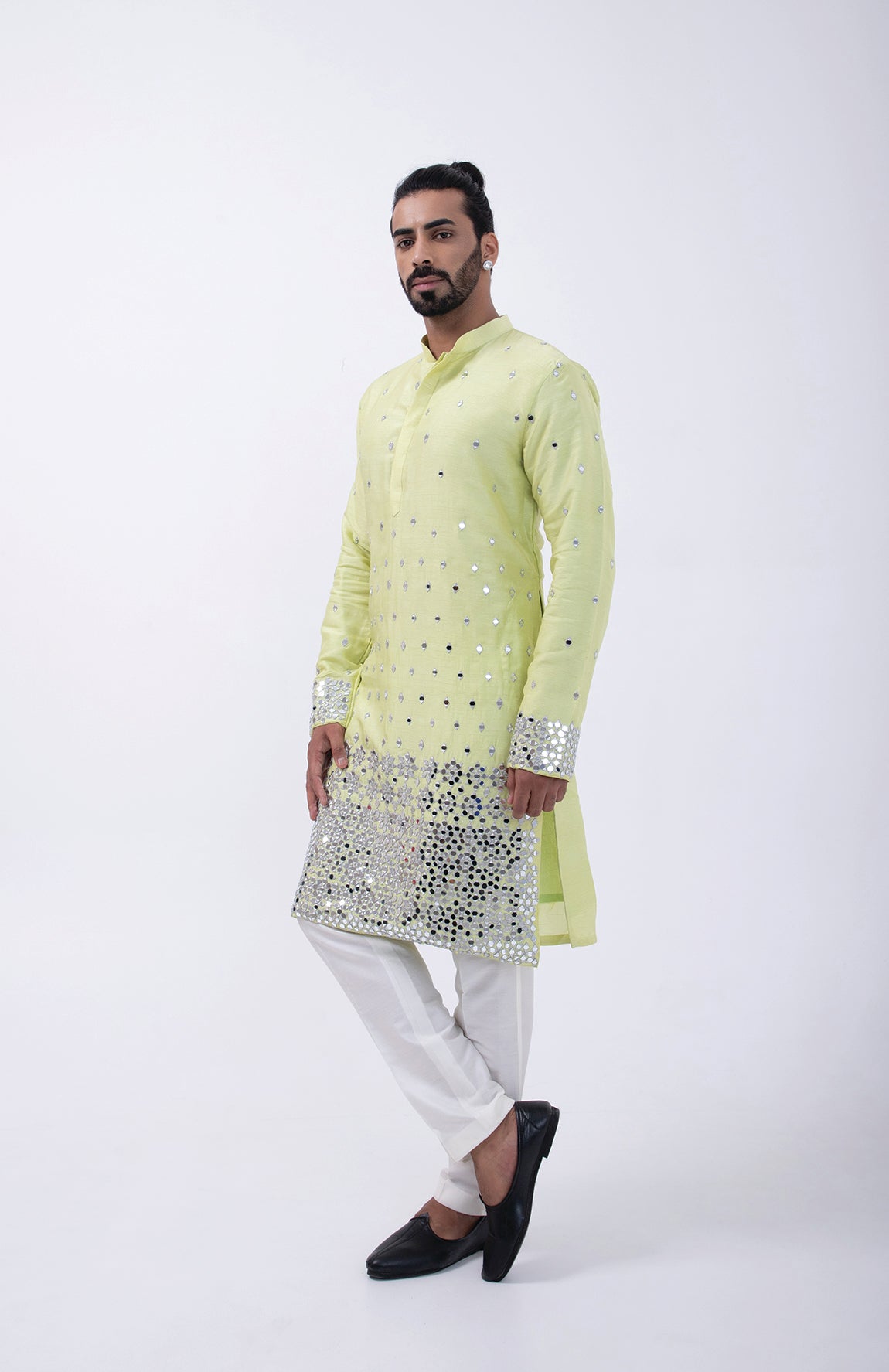 MINT GREEN WITH SILVER MIRROR DOWN PLACMENT KURTA SET