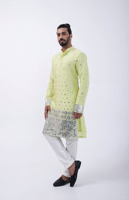 MINT GREEN WITH SILVER MIRROR DOWN PLACMENT KURTA SET