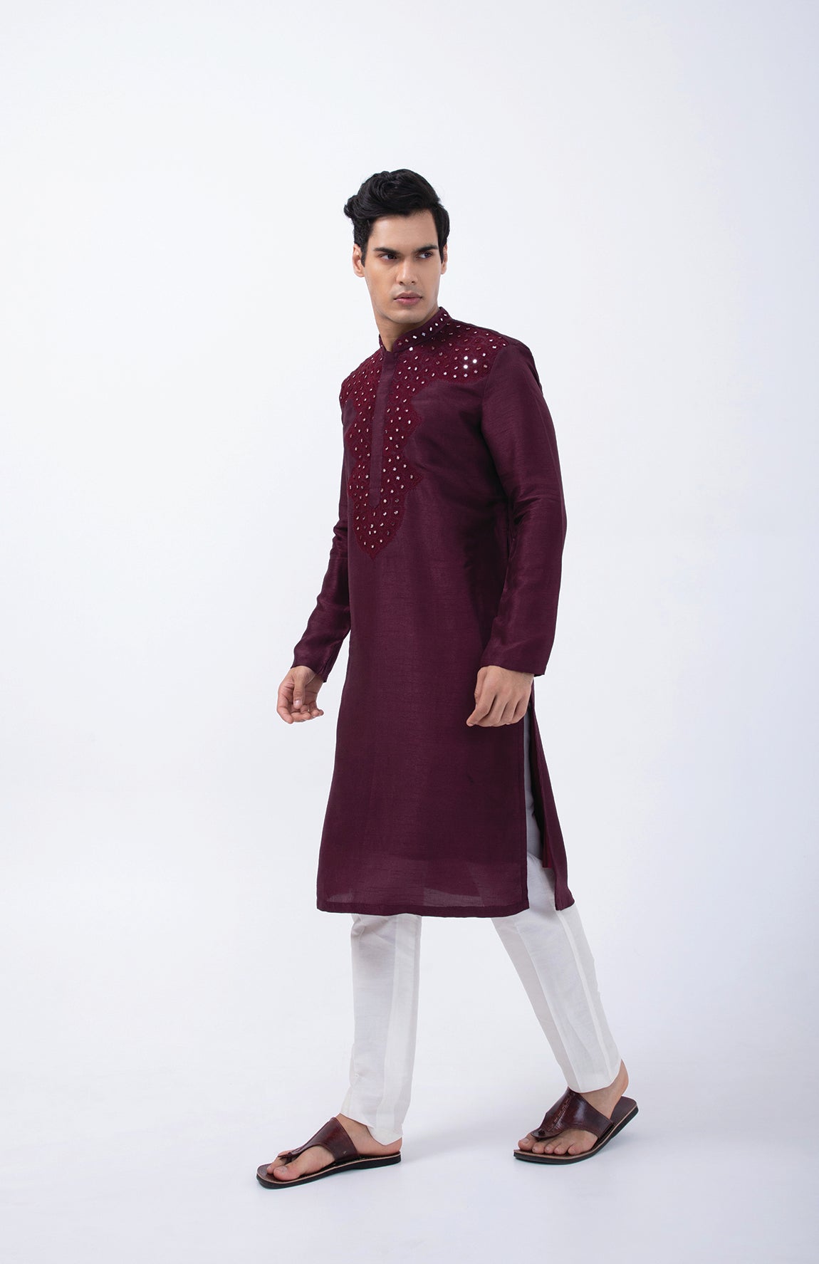 WINE THREAD WITH MIRROR EMBRIODERY KURTA SET