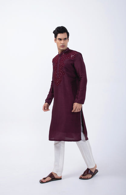 WINE THREAD WITH MIRROR EMBRIODERY KURTA SET