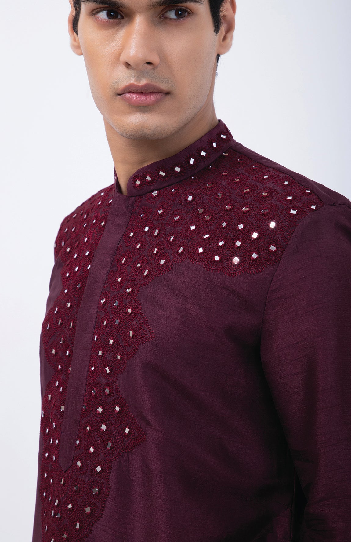 WINE THREAD WITH MIRROR EMBRIODERY KURTA SET