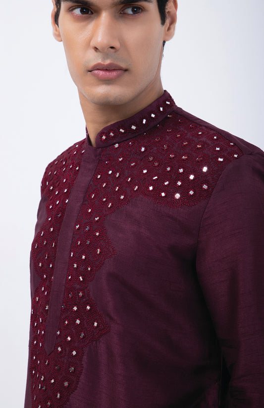WINE THREAD WITH MIRROR EMBRIODERY KURTA SET