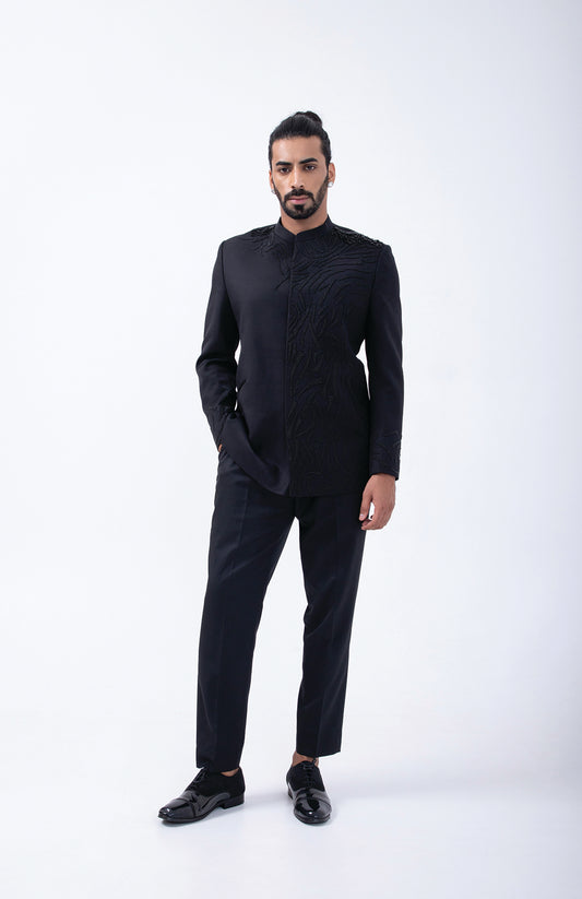 BLACK 3D EMBRIODERED BANDGHALA SET