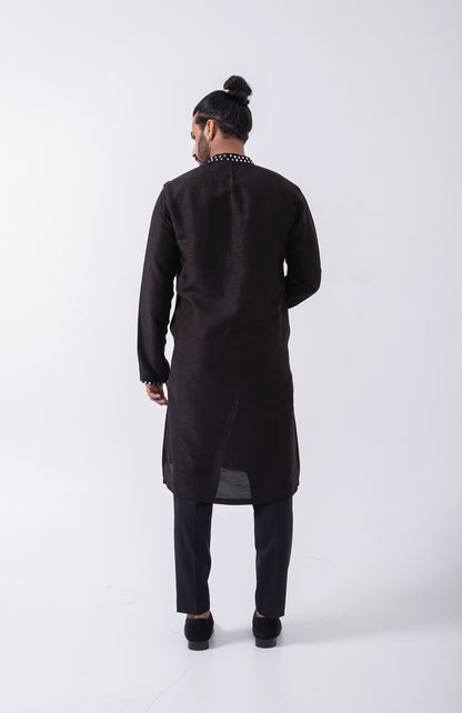 BLACK HALF MIRROR EMBRIODERY KURTA SET