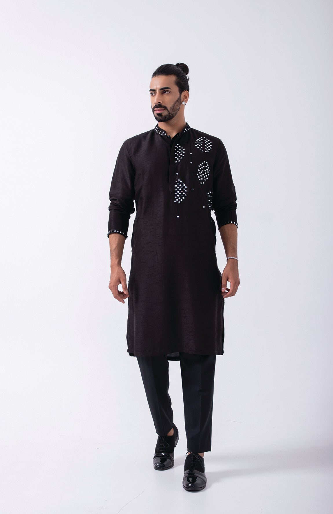 BLACK HALF MIRROR EMBRIODERY KURTA SET