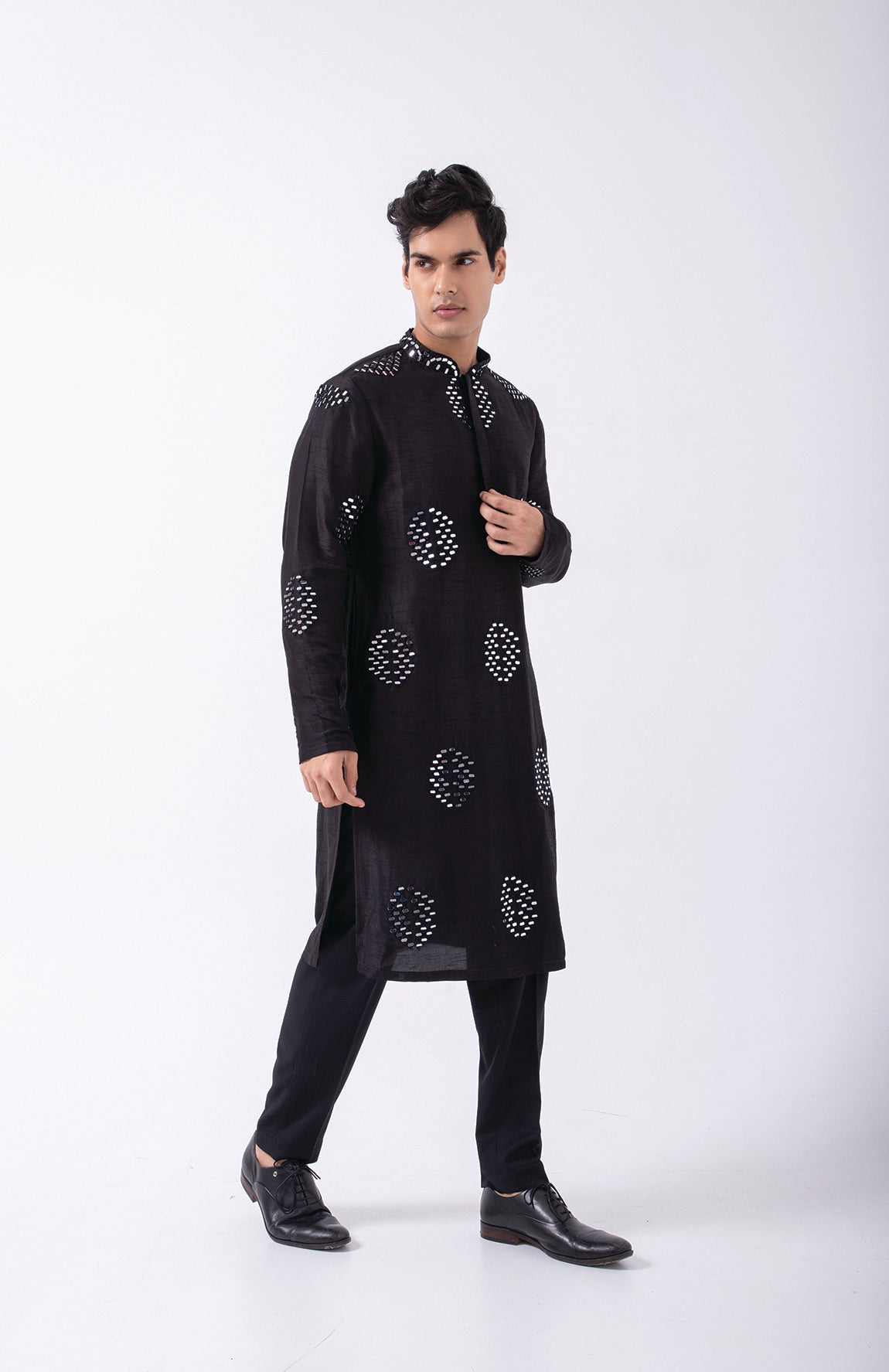 BLACK ALL OVER MIRROR EMBRIODERY KURTA SET