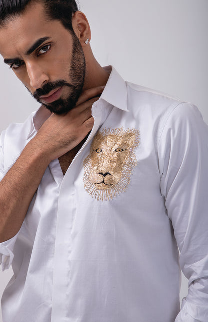 WHITE LION MOTIF SHIRT