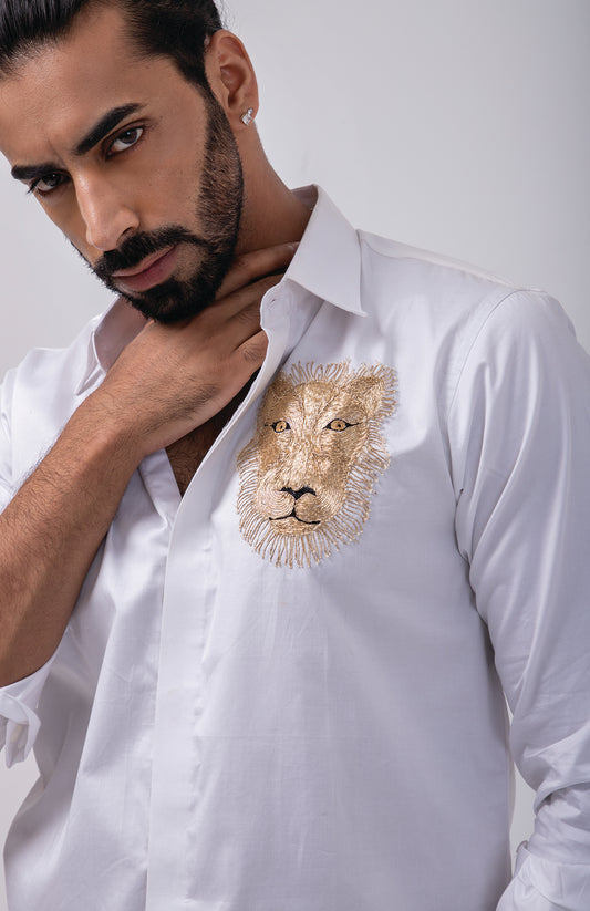 WHITE LION MOTIF SHIRT