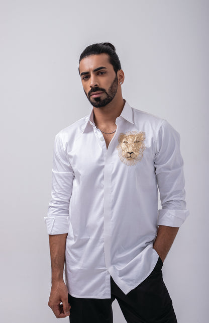 WHITE LION MOTIF SHIRT