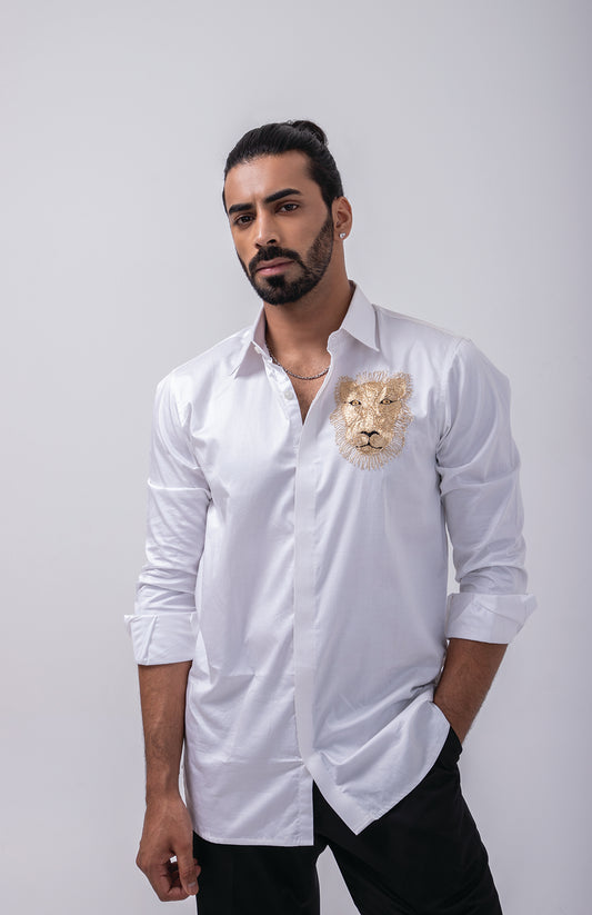 WHITE LION MOTIF SHIRT