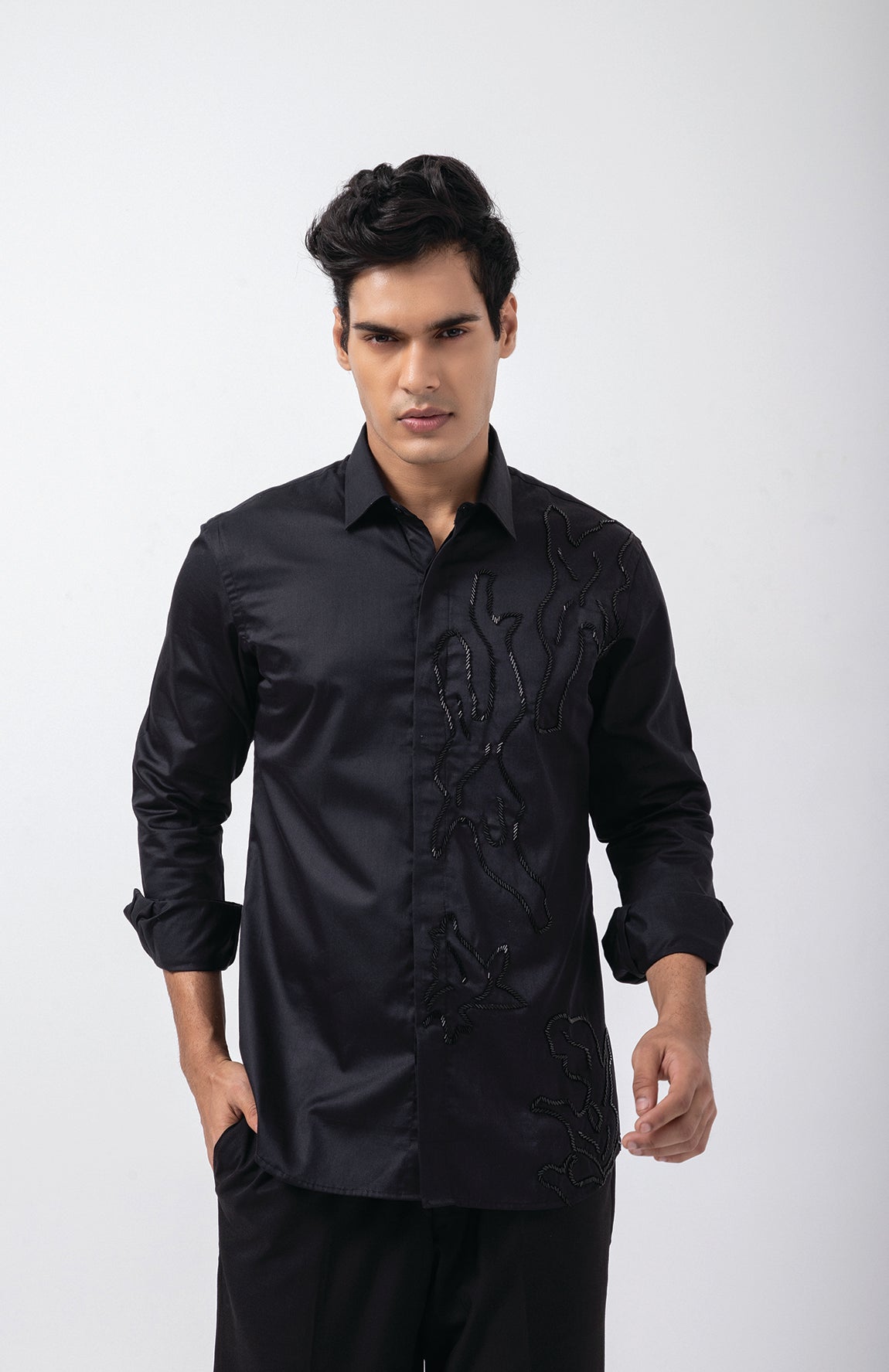 BLACK LEOPARD SKIN ONE SIDE SHIRT