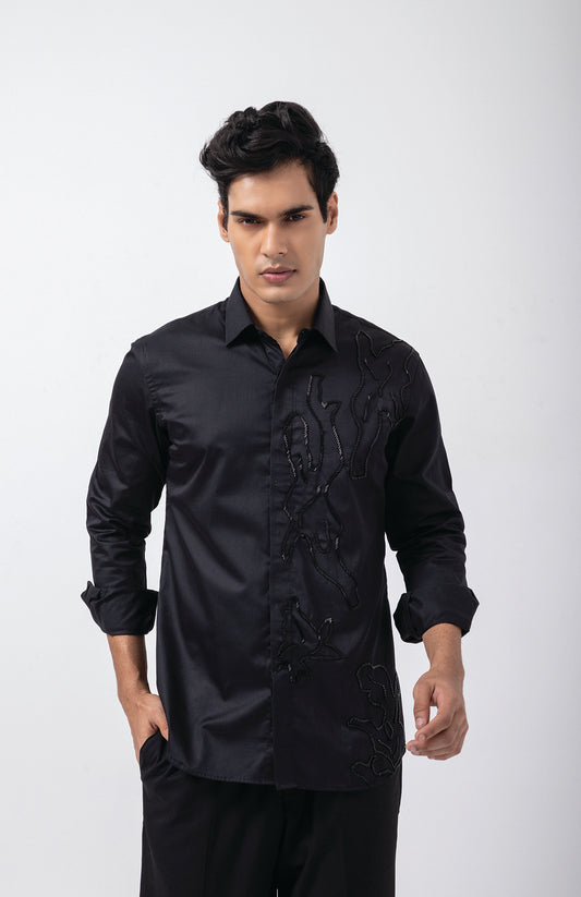 BLACK LEOPARD SKIN ONE SIDE SHIRT
