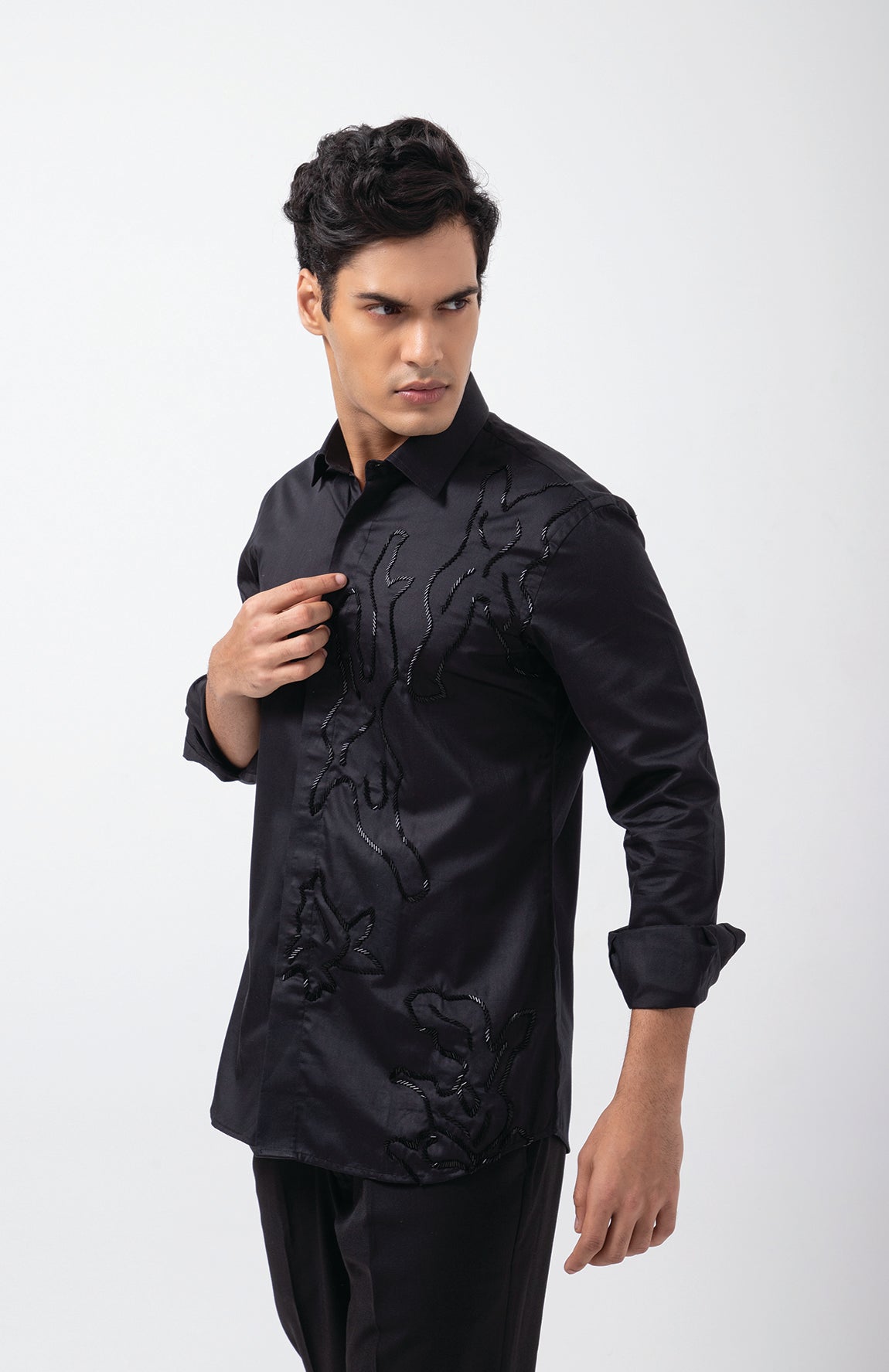 BLACK LEOPARD SKIN ONE SIDE SHIRT